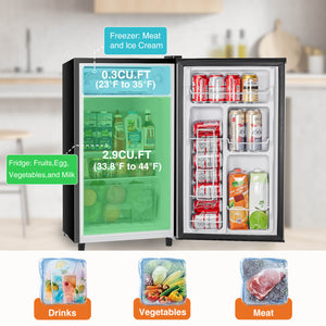 CONCETTA Mini Fridge with Freezer,3.2 Cu.Ft Small Refrigerator Single Door Adjustable Thermostat Energy-efficient Low Noise