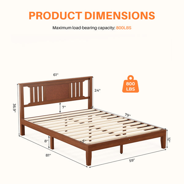 CONCETTA Solid Wood Platform Bed with Headboard, No Box Spring Needed, Wood Slat Support, Dark Brown Finish for Modern Bedroom, Full Size