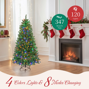 SHOUFTW Red Berry Christmas Tree with Lights, Pre-Lit Artificial Pine Tree with Warm White LEDs, Indoor Home Holiday Decor