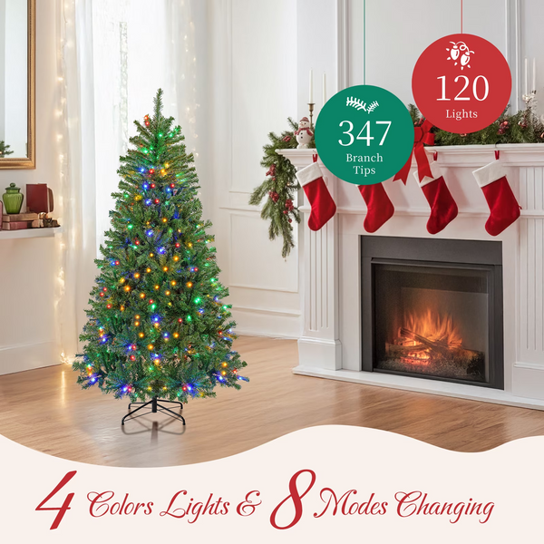SHOUFTW Red Berry Christmas Tree with Lights, Pre-Lit Artificial Pine Tree with Warm White LEDs, Indoor Home Holiday Decor