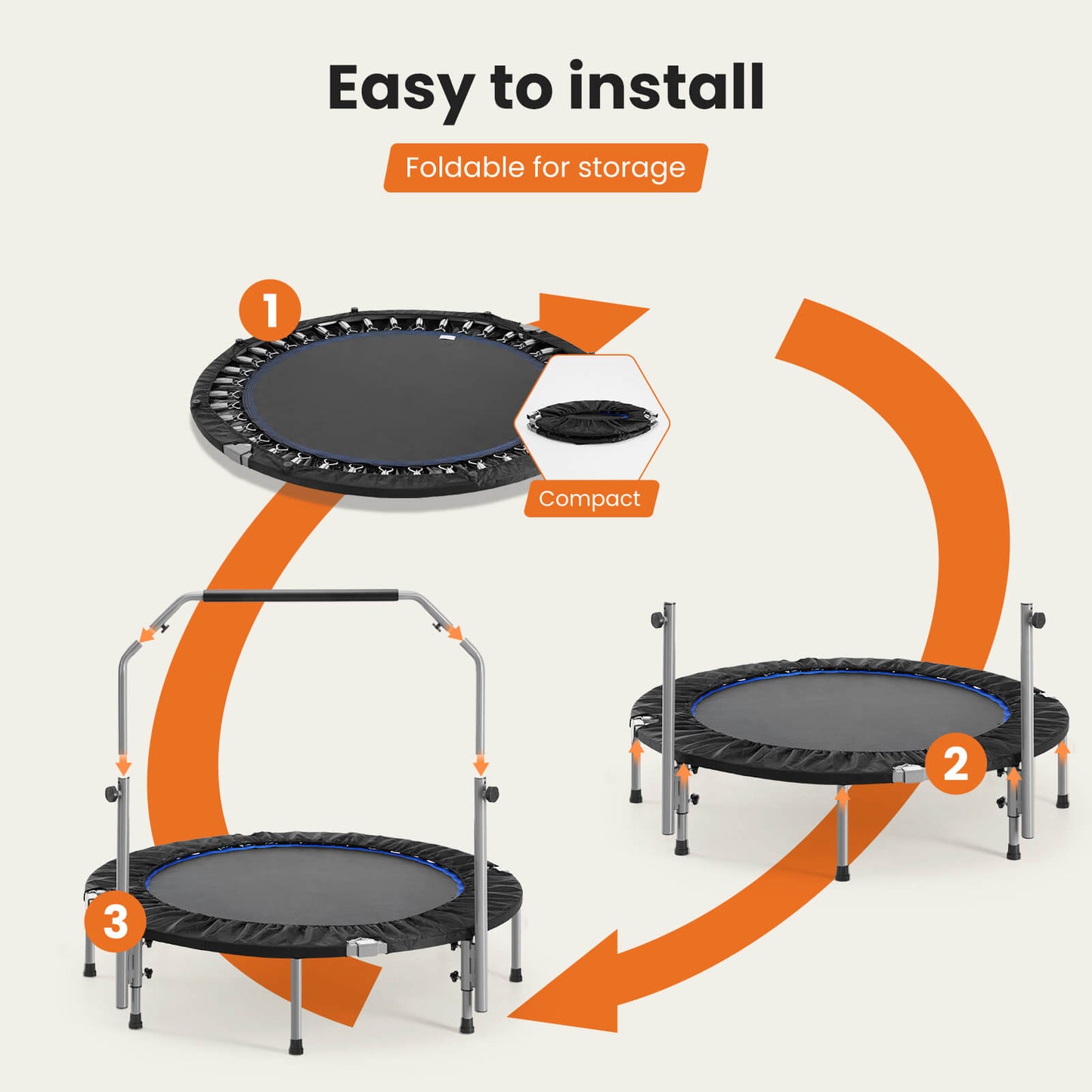 JOINSUN 40"/48" Foldable Mini Trampoline for Adults, Rebounder Trampoline for Adults with Adjustable Bar（副本）