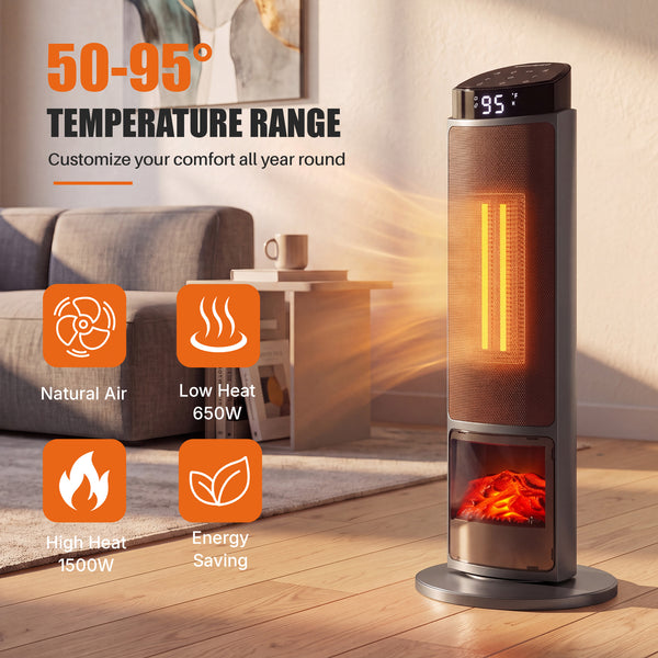 SHOUFTW 1500W Space Heater, 23" Electric Heater with Remote and Thermostat, 12H Timer, 4 Modes & 70°Oscillation, Overheat & Tip-Over Protection for Indoor