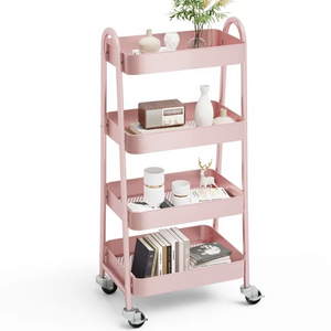 CONCETTA Versatile 4-Tier Metal Utility Cart with Locking Casters, Multi-Scenario Use for Office, Living Room, Kitchen