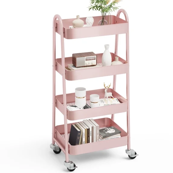CONCETTA Versatile 4-Tier Metal Utility Cart with Locking Casters, Multi-Scenario Use for Office, Living Room, Kitchen