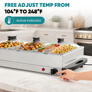 SHOUFTW Stainless Steel Electric Warming Tray, Buffet Server with Adjustable Temperature Control, Food Warmer for Parties, Holidays & Catering.
