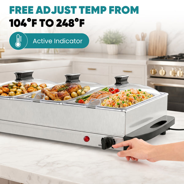SHOUFTW Stainless Steel Electric Warming Tray, Buffet Server with Adjustable Temperature Control, Food Warmer for Parties, Holidays & Catering.