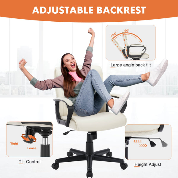 CONCETTA Adjustable Computer Desk Chair with Lumbar Support,Padded Armrest,Swivel Rolling