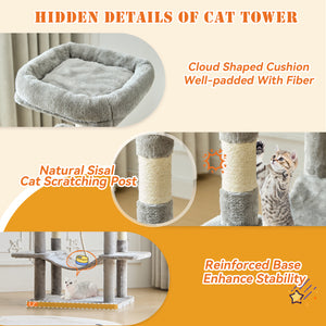 CONCETTA 66in Multi Level Cat Tree Tower,Cat Scratching Posts with Large Top Perch and Hammock, Beige