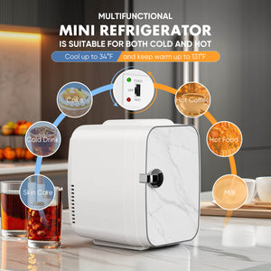 CONCETTA Portable 4 litre mini fridge - hot and cold, can store skin care products, food, etc., suitable for home, office, car refrigerator