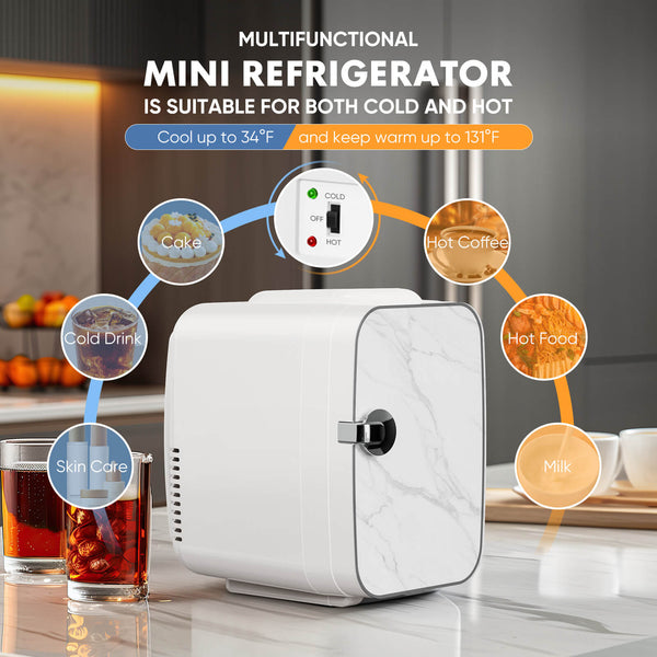 CONCETTA Portable 4 litre mini fridge - hot and cold, can store skin care products, food, etc., suitable for home, office, car refrigerator
