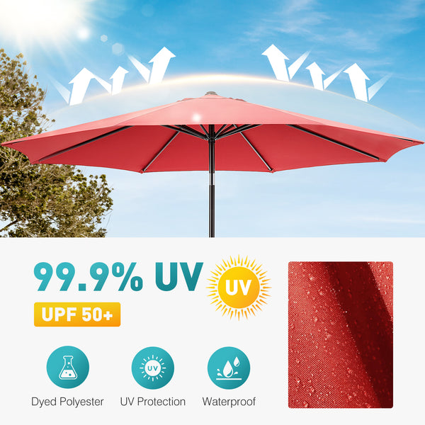 CONCETTA 9FT Outdoor Patio Umbrella, Outdoor Table Umbrella, Yard Umbrella,Easy Push Button Tilt and Crank, 8 Sturdy Fiberglass Ribs Heavy-Duty Pool Umbrella for Deck, Backyard