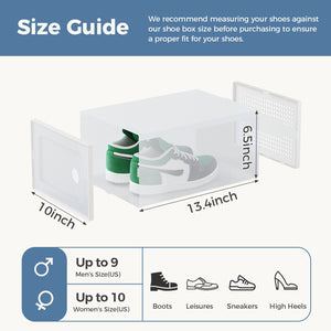 CONCETTA 12/15-Pack Shoe Box Organizer for up to US Size 9, Stackable Plastic Storage Rack for Closet Hallway Bedroom