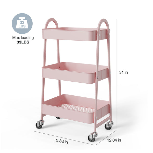CONCETTA 3-Tier Portable Multifunctional Cart With Wheels, Supports Up To 120 Lbs, Heavy-Duty Foldable Cart, Suitable For Home, Office, Kitchen, And Storage, Black