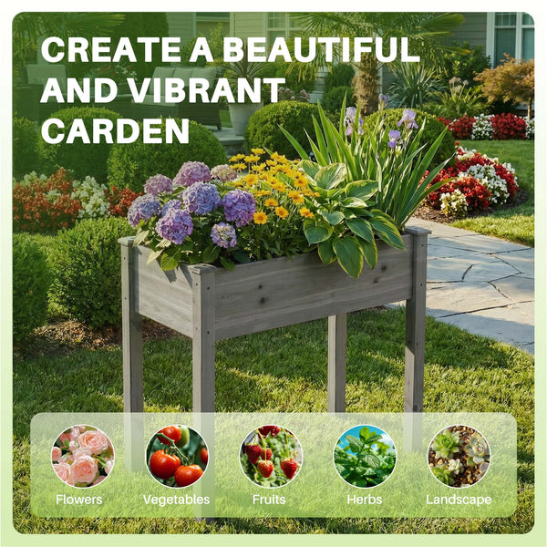 CONCETTA Wooden Raised Garden Bed - Elevated Planter Box with Drainage & Liner for Backyard/Patio/Balcony
