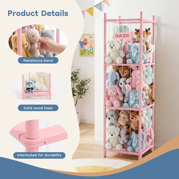 CONCETTA Toy Storage Organizer, Wooden Toy Holder Cage - Holds 40+ Plush Toys, Sturdy Wood & Steel Screw Construction for Toddler Room, Playroom, Bedroom, White