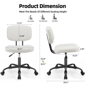CONCETTA Ergonomic Home Office Mesh Desk Chair, Small Space, Armless Rolling Chair for Adults