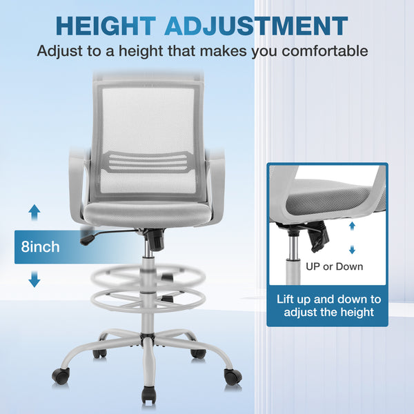 CONCETTA Tall Office Drafting Ergonomic Lumbar Support Standing Desk Chair