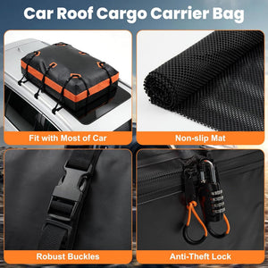 CONCETTA Car Rooftop Cargo Carrier, Waterproof Durable Roof Bag for Vehicles, Universal Fit with Straps & Anti-Slip Mat, Easy Install, Black