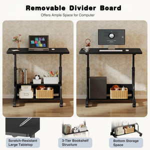 CONCETTA 31.5'' Adjustable Height Rolling Computer Desk with Storage Shelves, Portable Mobile Desk for Small Spaces Home Office