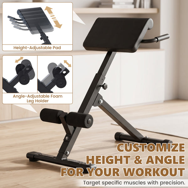 CONCETTA Roman Chair Hyperextension Bench, Adjustable Back Extension Machine with Foldable Design, Heavy Duty Frame for Glutes, Hamstrings & Core Workout