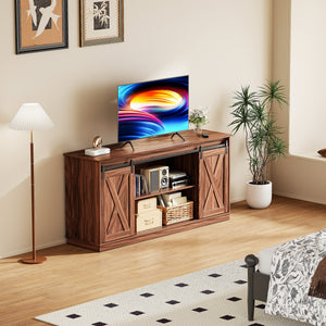 CONCETTA TV Stand, Storage Function, Mid-sized Farmhouse Style, Movable Sliding Door, Rust