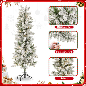Artificial Full Christmas Tree, Flocked Snow Trees with Pine Cone Decoration, Includes Stand, Incandescent Lights & Foldable Base for Home, Office, Party