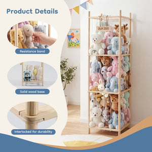CONCETTA Toy Storage Organizer, Wooden Toy Holder Cage - Holds 40+ Plush Toys, Sturdy Wood & Steel Screw Construction for Toddler Room, Playroom, Bedroom, White