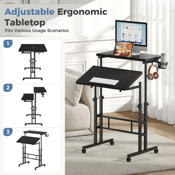 CONCETTA 23.6 inch Mobile Standing Desk, Adjustable Height Rolling Computer Desk for Home Office, Portable Treadmill Sit Stand Workstation