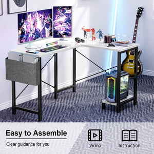 CONCETTA L-Shaped Computer Desk - 50" Corner Gaming Table with Console Shelf and Side Storage Pocket for Office, Bedroom, Living Room