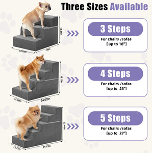 CONCETTA Pet Stairs Ramp, High-Density Foam Dog Cat Steps, Non-Slip Indoor Ladder for Couch, High Beds, Sofa, Gray