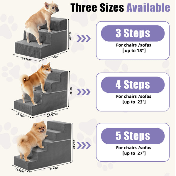 CONCETTA Pet Stairs Ramp, High-Density Foam Dog Cat Steps, Non-Slip Indoor Ladder for Couch, High Beds, Sofa, Gray