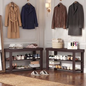 CONCETTA Bamboo Shoe Rack & Bench, 3-Tier 280 lb Capacity Storage Organizer for Entryway, Living Room, Balcony