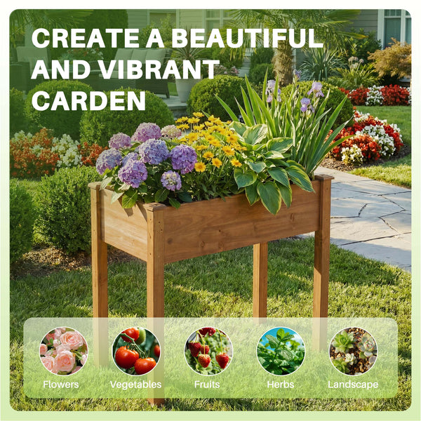 CONCETTA Wooden Raised Garden Bed - Elevated Planter Box with Drainage & Liner for Backyard/Patio/Balcony