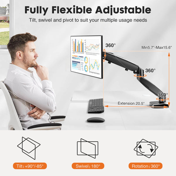 JOINSUN Dual Monitor Stand - Adjustable Gas Spring Monitor Desk Mount Swivel Vesa Bracket with C Clamp, Grommet Mounting Base for 15 to 32 Inch Computer Screens