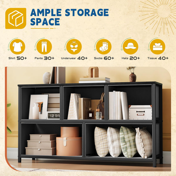 CONCETTA 5 Fabric Dresser with 5 Storage Drawers, TV Stand with Wooden Top Metal Frame for Clothes, Living Room, Hallway, Entryway