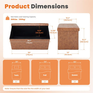 JOINSUN 30" Storage Ottoman – Foldable Faux Leather Stool with Storage, 660 lb Capacity, for Bedroom, Living Room, Entryway, Brown