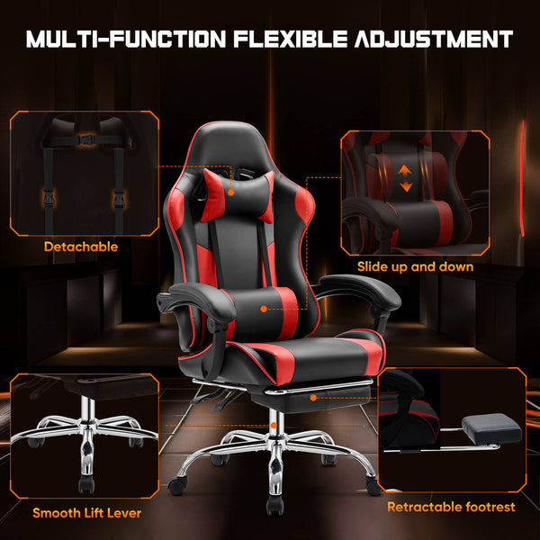 CONCETTA Gaming Chair Ergonomic Office Chair With Foot Rest, Big And Tall Executive Desk Chair With Lumbar Support, Padded Arms, Computer Chair For Home Office, Bedroom