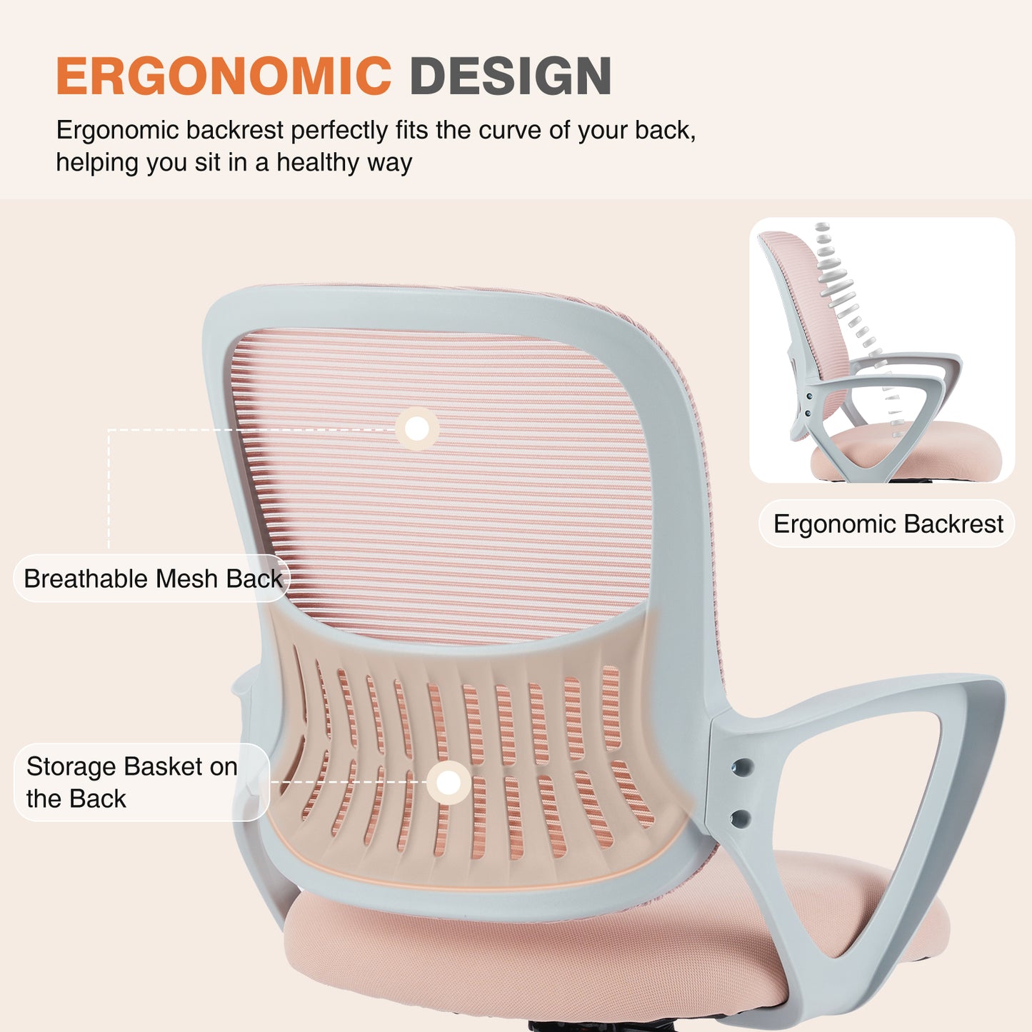 CONCETTA Ergonomic Office Home Desk Mesh Fixed Armrest