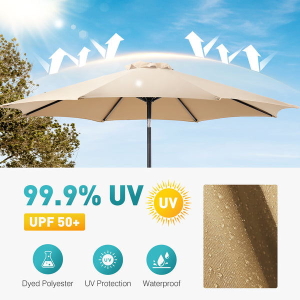 CONCETTA 9FT Outdoor Patio Umbrella, Outdoor Table Umbrella, Yard Umbrella,Easy Push Button Tilt and Crank, 8 Sturdy Fiberglass Ribs Heavy-Duty Pool Umbrella for Deck, Backyard