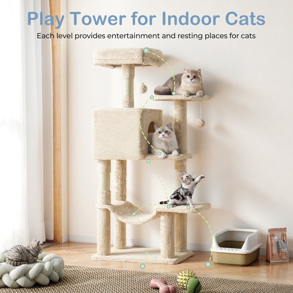 CONCETTA 44in Multi Level Cat Tree Tower,Cat Scratching Posts with Large Top Perch and Hammock