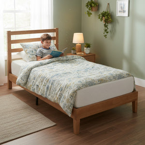 Wood Bed Frame with Headboard, Walnut Finish, Sturdy Slat Support, Ideal for Bedroom and Guest Room