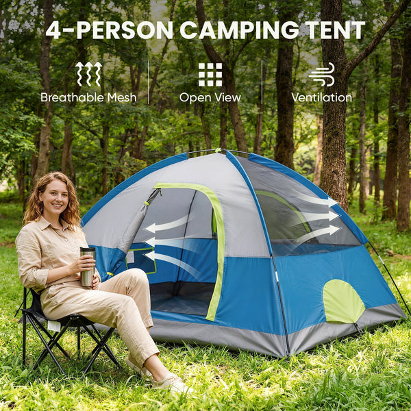 SHOUFTW 2-4 Person Waterproof Camping Tent with Rainfly, Easy Setup Dome Tent with Mesh Windows & Skylight Vent, Lightweight Portable Tent for Outdoor Camping, Hiking, Festivals & Backyard