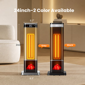 SHOUFTW 1500W Space Heater, 24" Electric Heater with Remote and Thermostat, 12H Timer, 4 Modes & 70°Oscillation, Overheat & Tip-Over Protection for Indoor