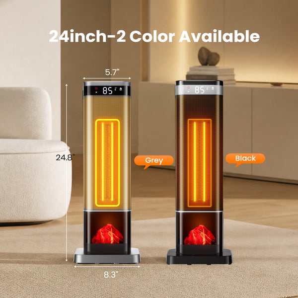 SHOUFTW 1500W Space Heater, 24" Electric Heater with Remote and Thermostat, 12H Timer, 4 Modes & 70°Oscillation, Overheat & Tip-Over Protection for Indoor