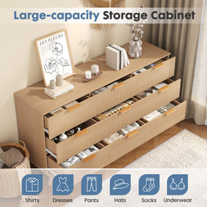 CONCETTA Modern Fluted Dresser for Bedroom, Wide Chest of Drawers with Metal Handles, Wood Storage Organizer for Living Room Bedroom Hallway, Natural Oak