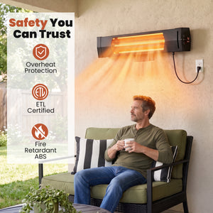 CONCETTA 5000 BTU Wall Mount Infrared Patio Heater, 1500W Outdoor Heater with Remote & 24H Timer, for Patio, Deck, Backyard & Garage,Black