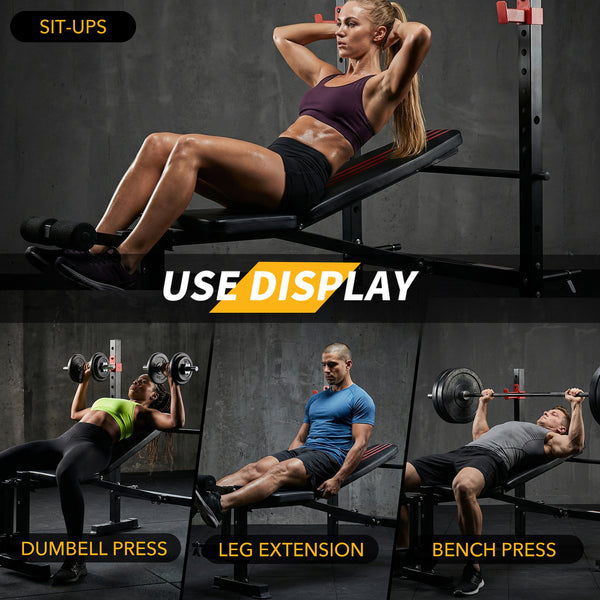 SHOUFTW Adjustable Weight Bench Set, Foldable Bench Press with Leg Developer, 650 LBS Heavy-Duty Space Saving Workout Set for Small Apartments Strength Training