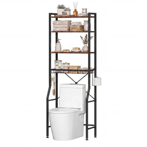 CONCETTA 4-Tier Over The Toilet Bathroom Storage Rack, Adjustable Space Saver Organizer with Shelves, Basket & Hooks