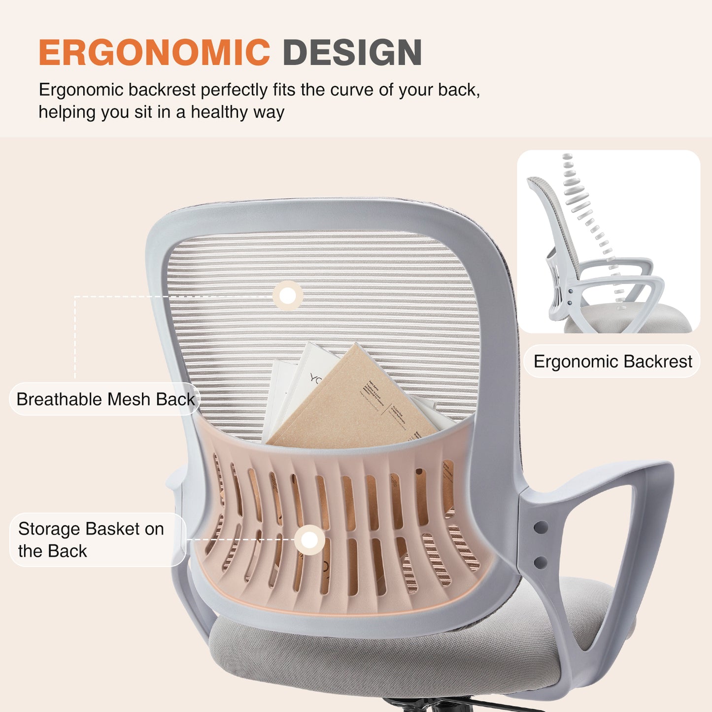 CONCETTA Ergonomic Office Home Desk Mesh Fixed Armrest