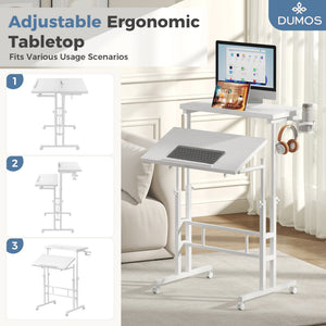 CONCETTA 23.6 inch Mobile Standing Desk, Adjustable Height Rolling Computer Desk for Home Office, Portable Treadmill Sit Stand Workstation